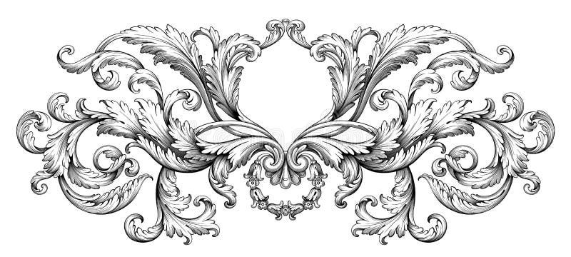 Vintage baroque victorian frame monogram floral ornament scroll wyryty wzór retro tatuaż calligraphic wektor heraldic ilustracji