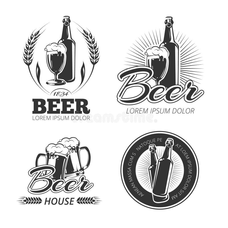 Vintage beer vector emblems, labels, badges, logos set vector illustration
