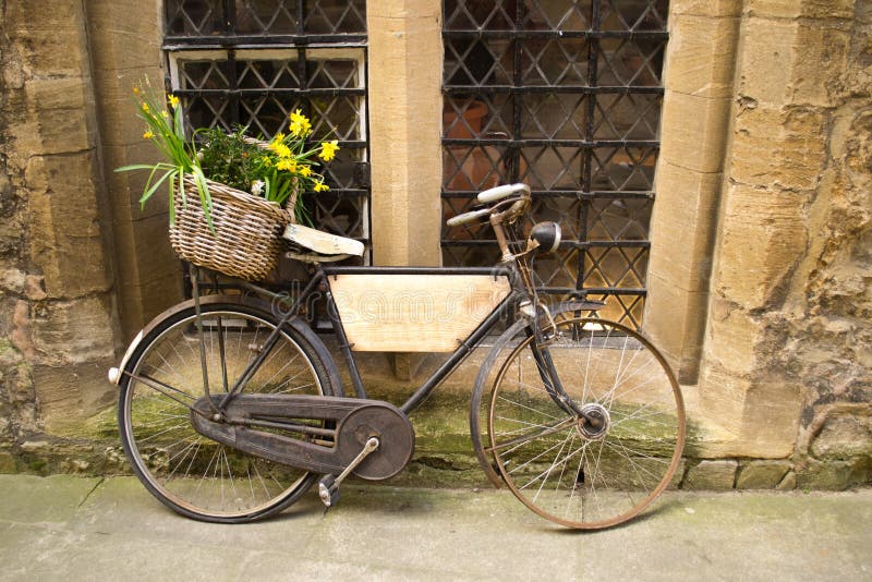 Vintage bicycle with bunches of flowers