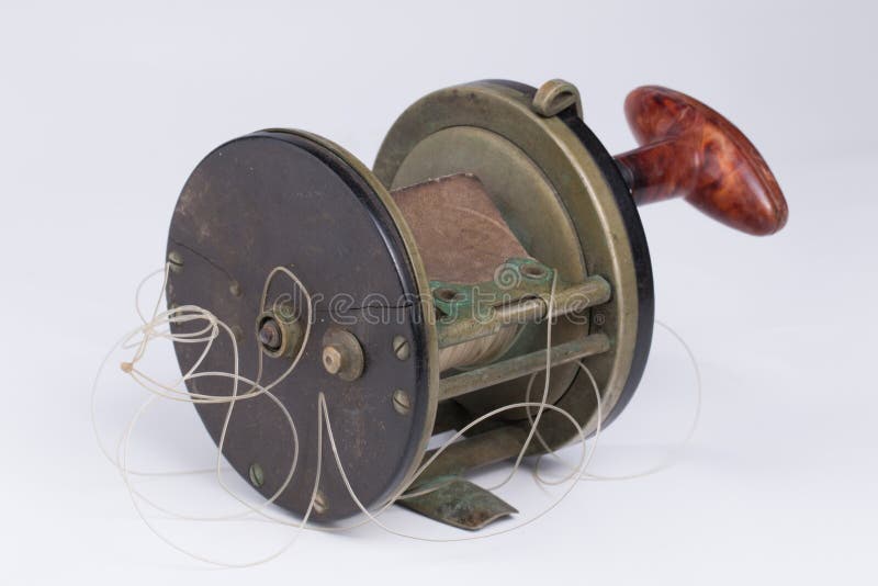 Vintage Big Game Fishing Reel. Stock Photo - Image of people, wood: 36858638