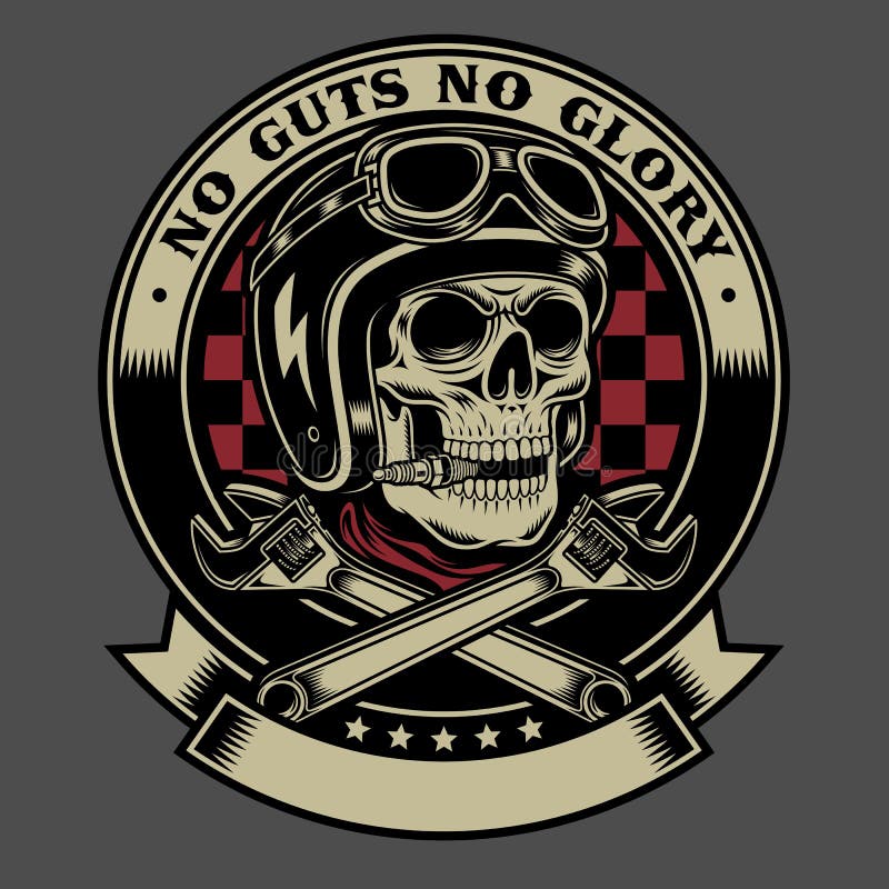 Vintage Biker Skull with Crossed Monkey Wrenches Emblem vector illustration Vintage Biker Skull with Crossed Monkey Wrenches Emblem vector illustration