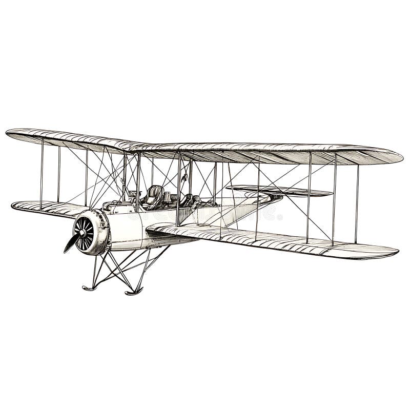 Vintage biplane aircraft in flight royalty free illustration