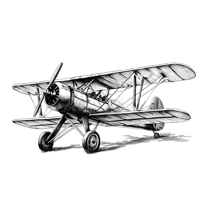 Vintage biplane sketch vector illustration