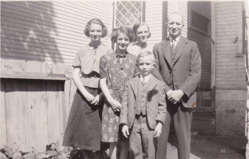 Vintage black and white family photo 1940s? royalty free stock photo