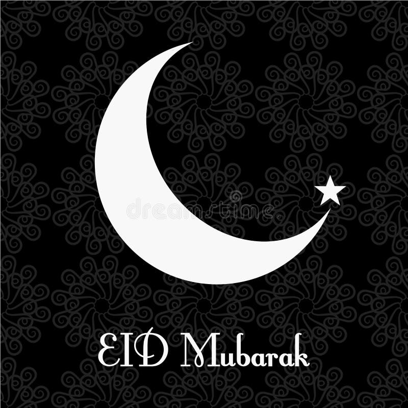 Vintage Black and White Greeting Card for Eid Mubarak Festival , Crescent  Moon Decorated on White Background for Muslim Community Stock Vector -  Illustration of holy, arabic: 56260153