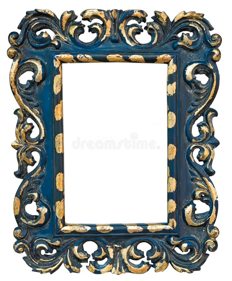 Vintage blue photo frame isolated on white background. stock photos