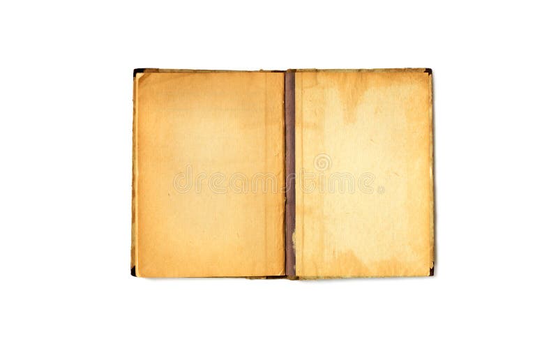 Vintage book spread with empty pages on white background. Open blank notebook with aged textured paper sheets macro view stock images Vintage book spread with empty pages on white background. Open blank notebook with aged textured paper sheets macro view stock images