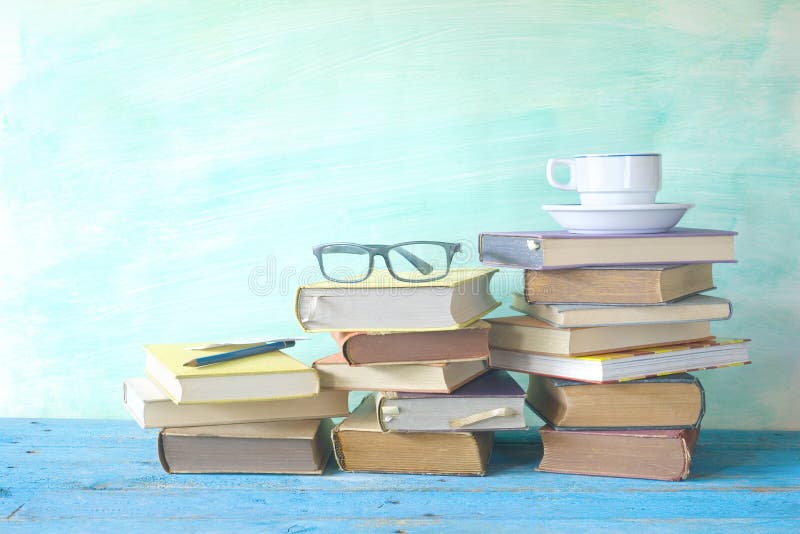 Vintage Books with Coffee Cup and Specs, Stock Photo Image of design