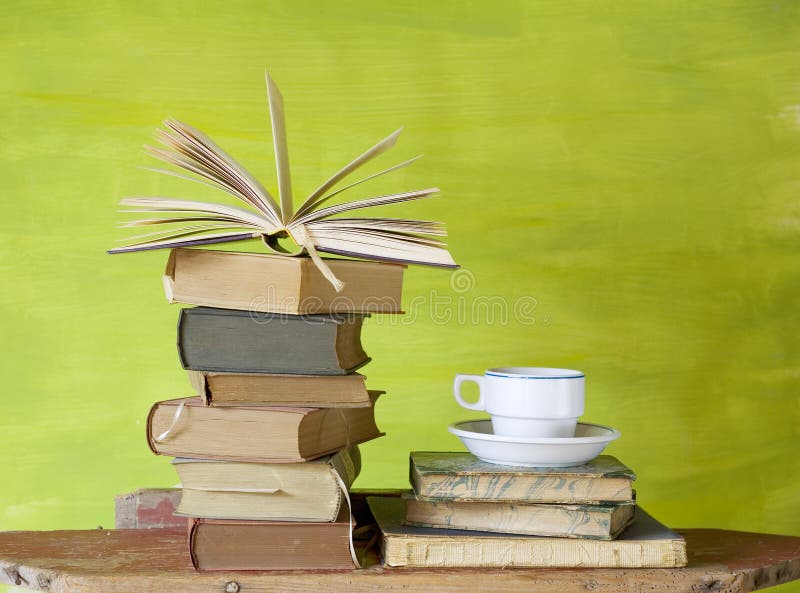 Books with a cup of coffee stock image. Image of close 43275399