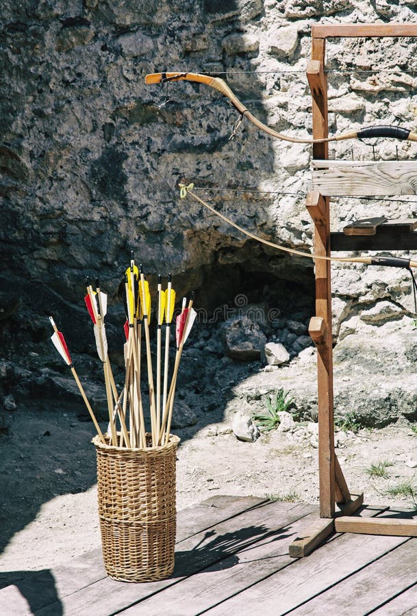 Vintage Bow and Arrows with Ruins Wall Background Stock Image Image
