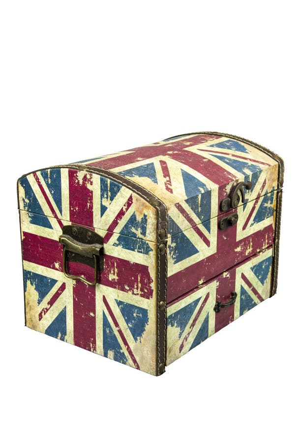 Vintage Box with British Flag Isolate on White Background with Clipping Path Stock Photo Image