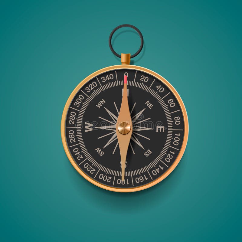 Vintage brass compass isolated on white background - Stock