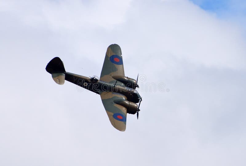 Vintage Bristol Blenheim I â€˜L6739 world war 2 bomber in flight. stock images