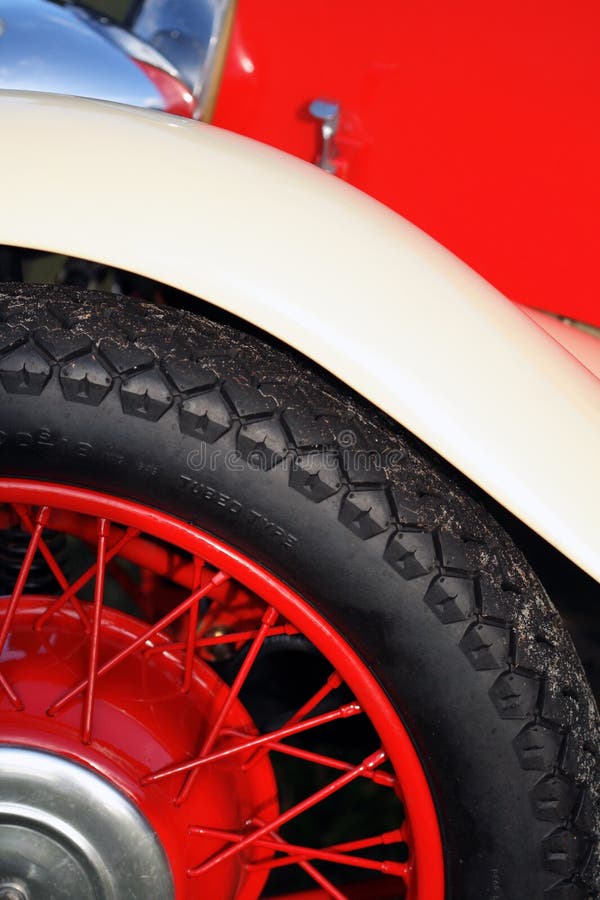 Vintage British car, fender, wheel, and tire