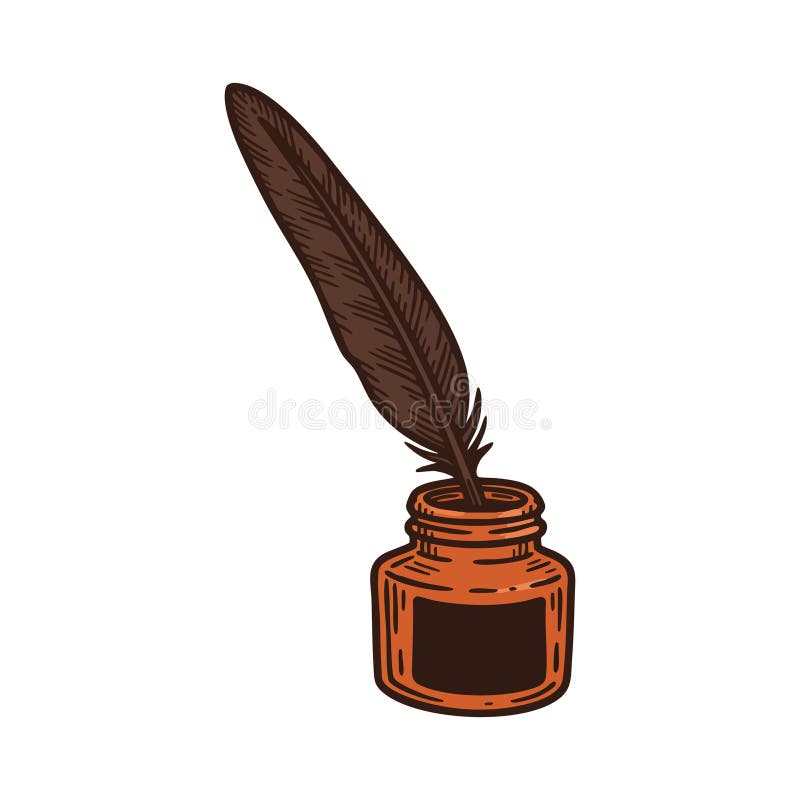 Vintage Brother Quill Stift mit Tinte Flasche Vektor Illustration klassisches Schreibwerkzeug vektor abbildung