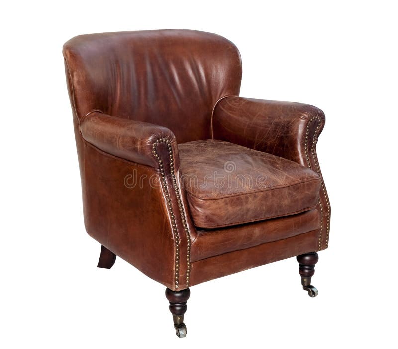 Vintage Brown Leather Armchair Isolated Stock Image Image of