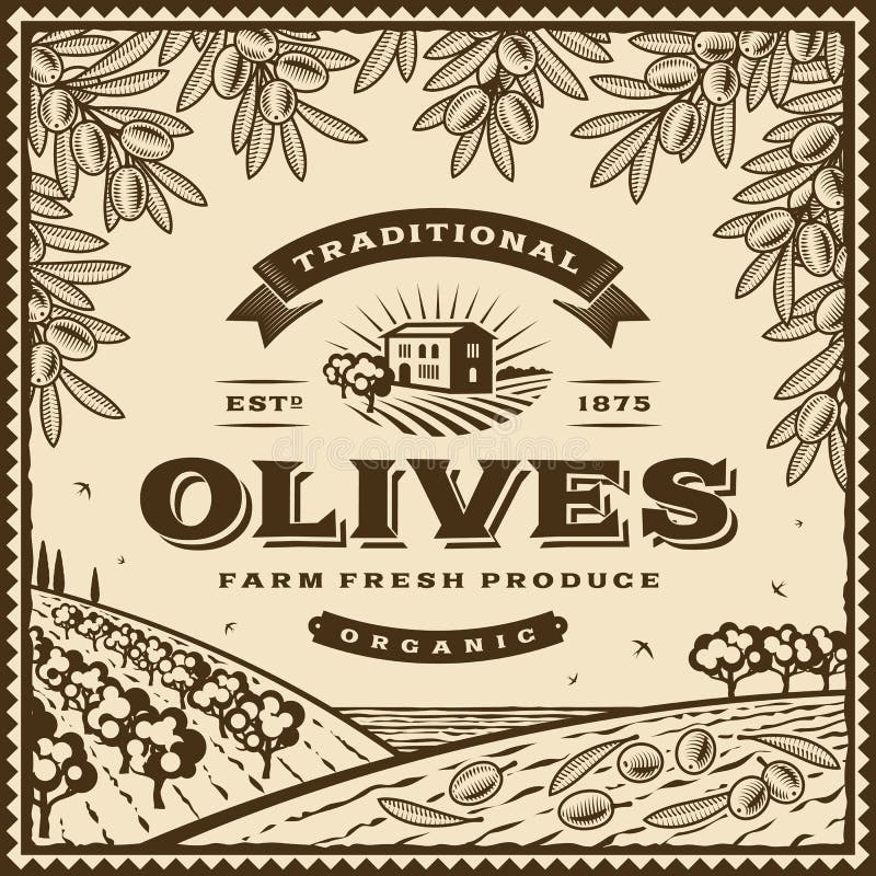 Vintage brown olives label stock illustration Vintage brown olives label stock illustration