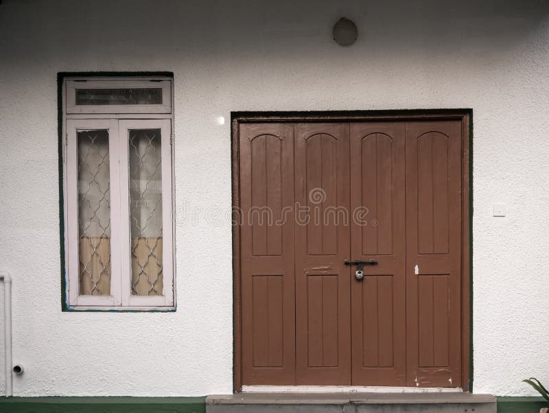Vintage Brown Window and Door on White Wall Stock Image Image of beautiful, blue 107153569