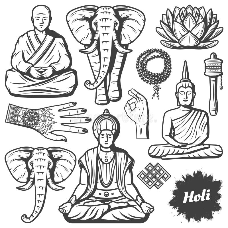 Vintage Buddhism Religion Elements Set Stock Vector - Illustration of  concept, isolated: 106963765