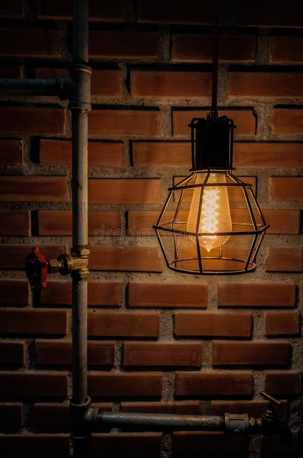 Vintage Bulb Lighting Decor Home Interior with Blick Wall Backgrbrick
