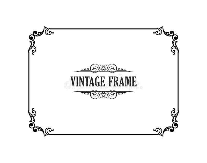 Vintage calligraphic frame. Black and white vector border of the invitation, diploma, certificate, postcard stock illustration Vintage calligraphic frame. Black and white vector border of the invitation, diploma, certificate, postcard stock illustration
