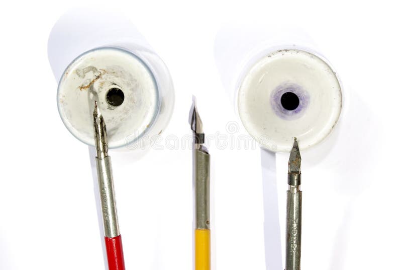 Vintage Calligraphy Pens Ink Pot White Stock Photos Free & Royalty