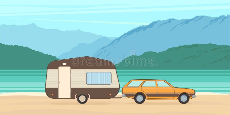 Vintage camping caravan and car