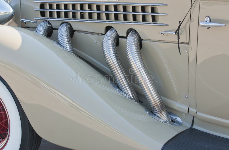 Side Exhaust Pipes on Old Classic Car Stock Photo Image of stainless