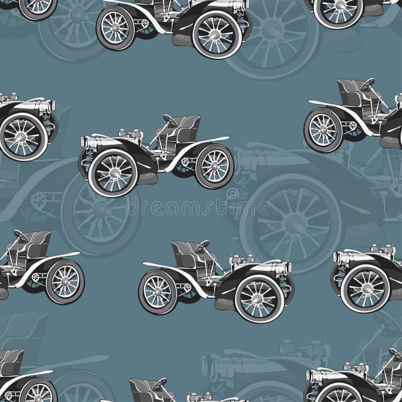 Vintage Car Seamless Pattern, Old Retro Black and White Drawing Machine,  Cartoon Vector Background. for the Design of Wallpaper Stock Vector -  Illustration of automobile, cartoon: 81646455