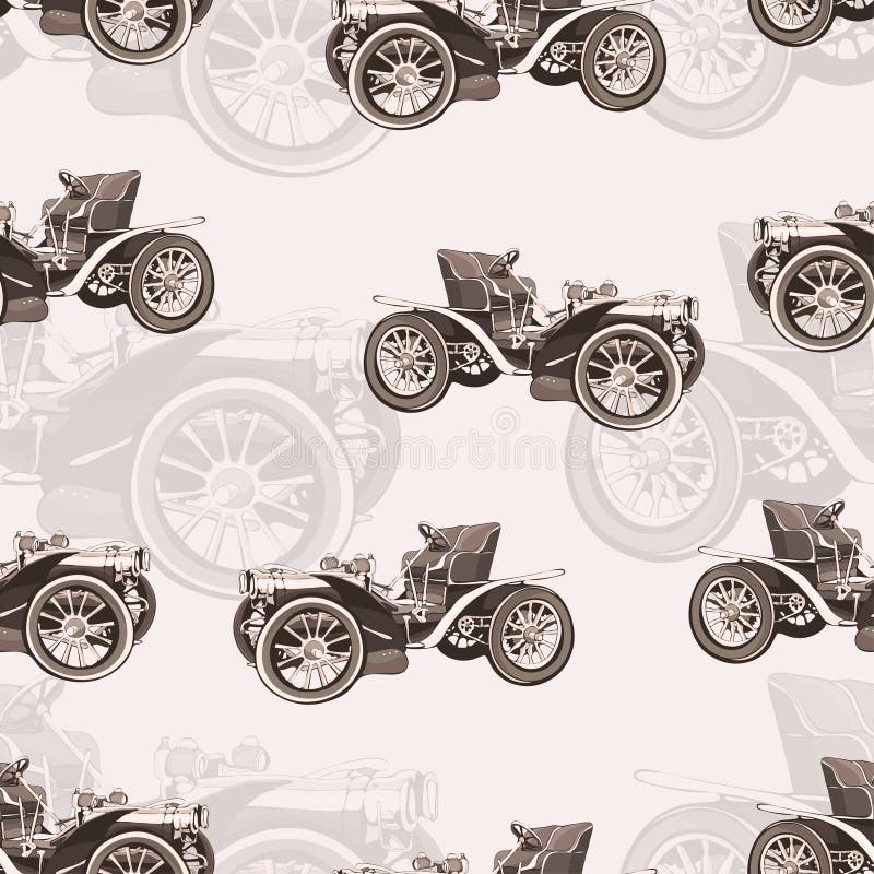 Vintage Car Cabriolet Seamless Pattern, Retro Cartoon Background,  Monochrome. for the Design of Wallpaper, Wrapper, Fabric. Vector Stock  Vector - Illustration of cartoon, automotive: 78499913