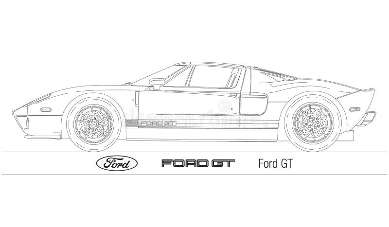 Vintage car silhouette illustration, Ford GT on the white background, year 2006. Vintage car silhouette illustration, Ford GT on the white background, year 2006