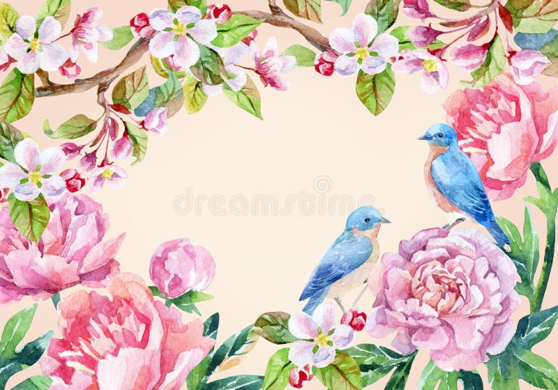 Vintage card with flowers and birds. Spring background royalty free illustration Vintage card with flowers and birds. Spring background royalty free illustration