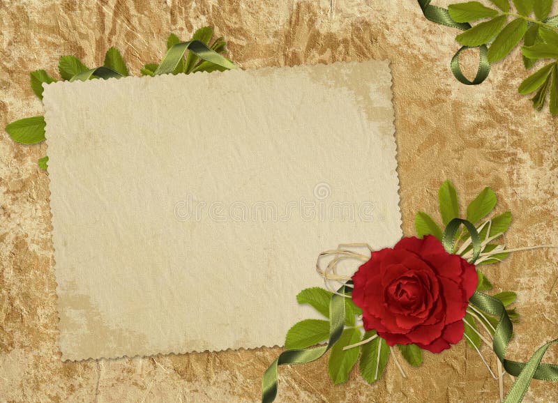 Vintage card for the holiday with red rose