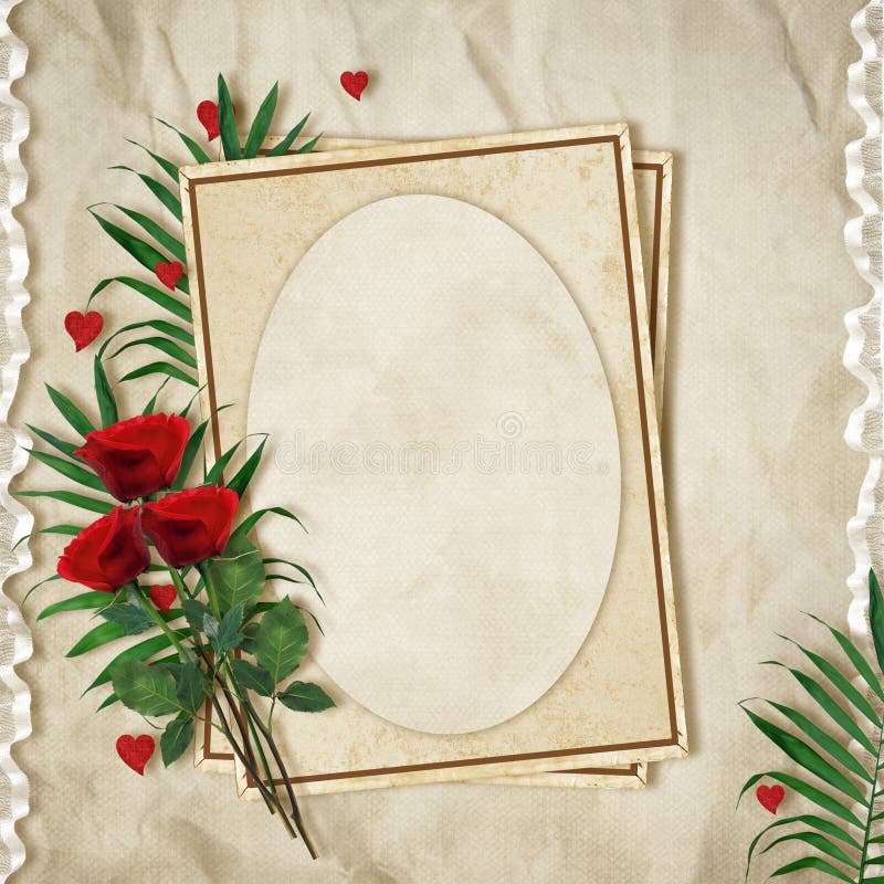 Vintage card for the holiday with red rose