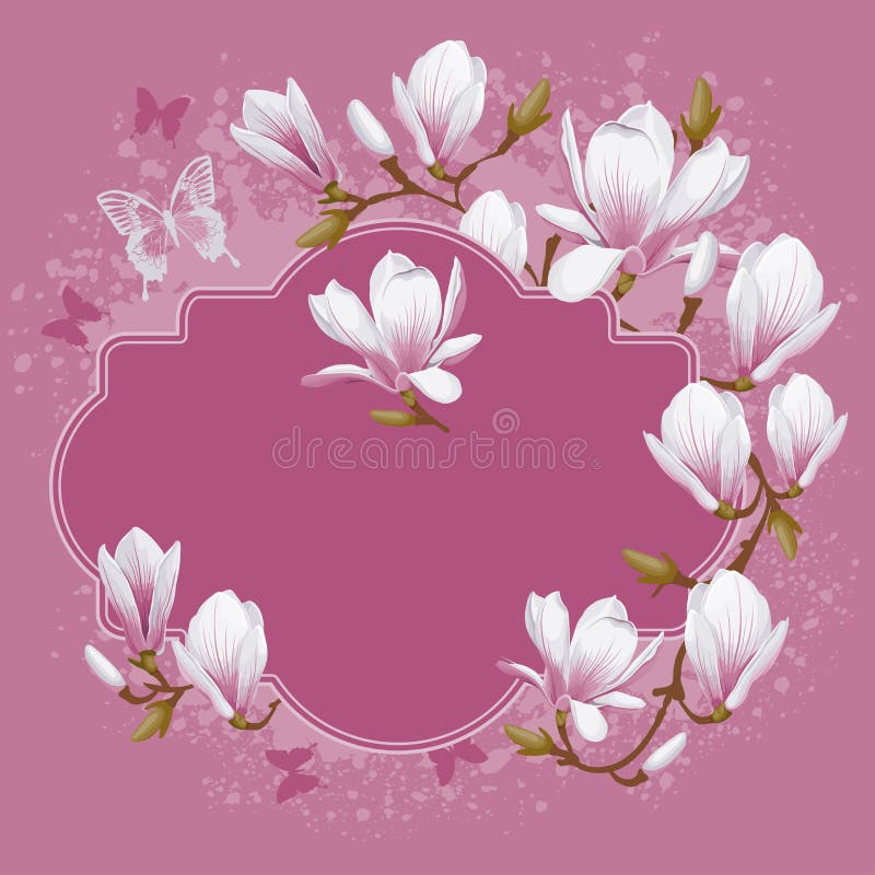 Vintage card with magnolia vector illustration