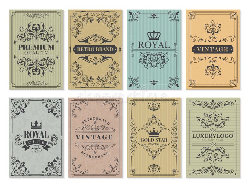 Vintage cards. Rustic victorian retro old pattern ornaments for frame design western backgrounds vector template