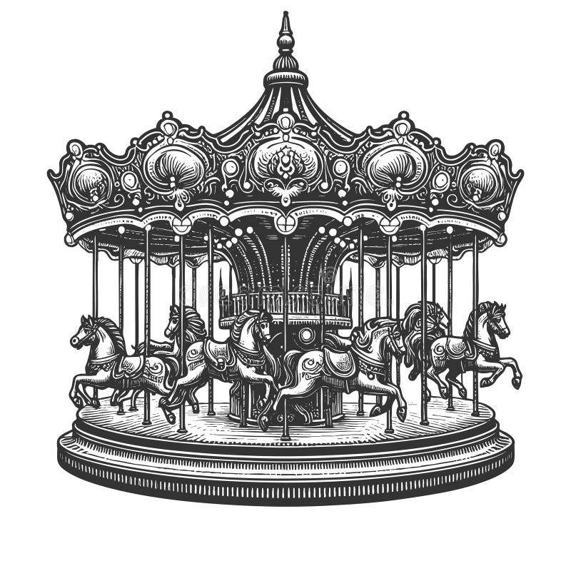 Vintage Carousel με απεικόνιση ράστερ αλόγων στοκ εικόνα με δικαίωμα ελεύθερης χρήσης
