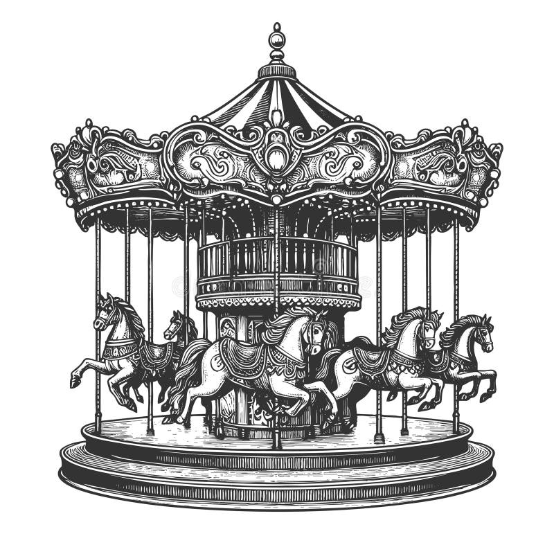Vintage Carousel με απεικόνιση ράστερ αλόγων στοκ εικόνες