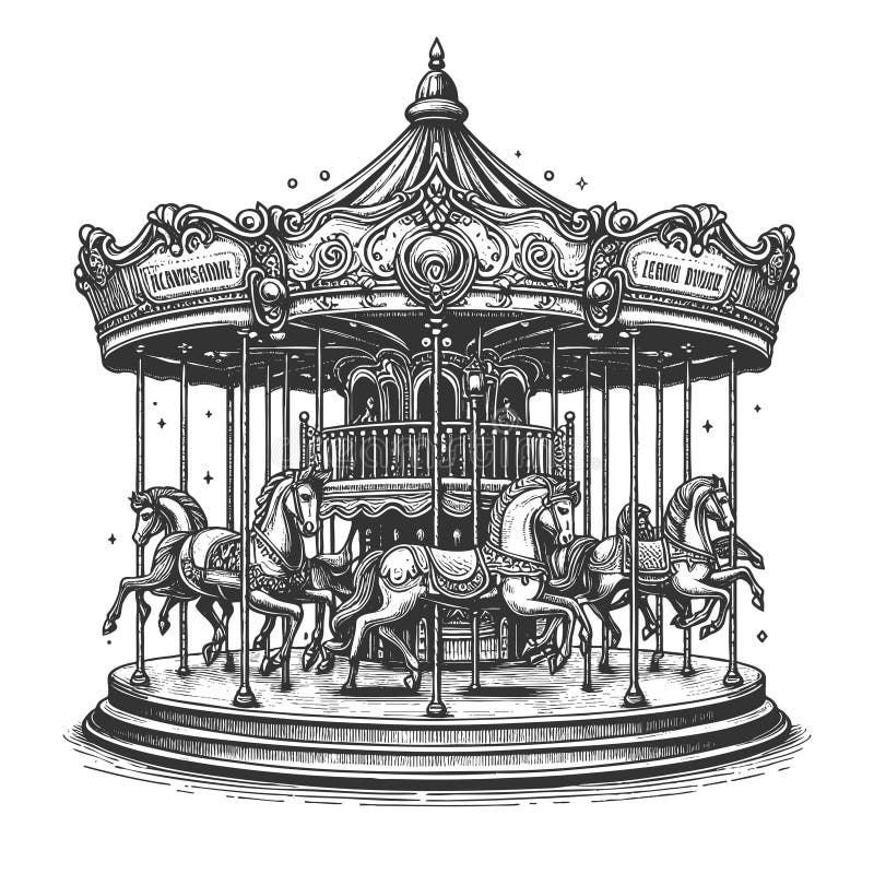 Vintage Carousel με απεικόνιση ράστερ αλόγων στοκ φωτογραφίες