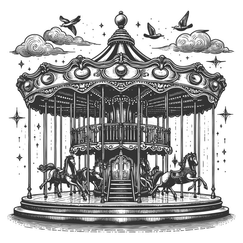 Vintage Carousel με απεικόνιση ράστερ αλόγων στοκ εικόνες με δικαίωμα ελεύθερης χρήσης