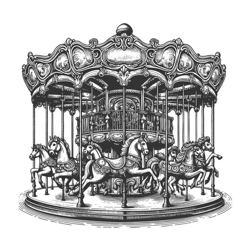 Vintage Carousel με απεικόνιση ράστερ αλόγων στοκ εικόνες
