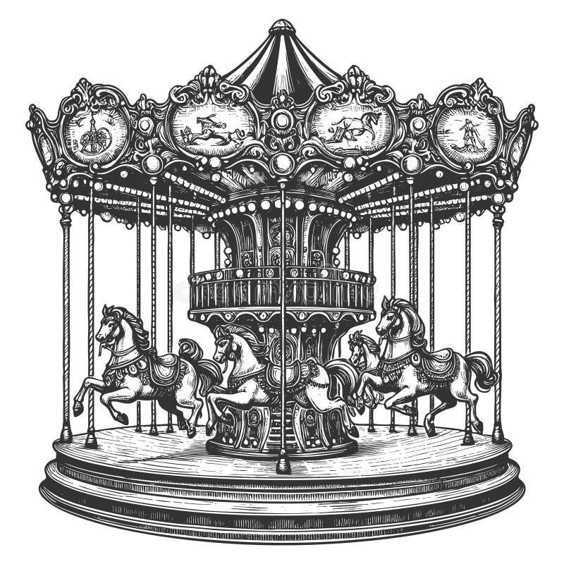 Vintage Carousel με απεικόνιση ράστερ αλόγων στοκ εικόνα με δικαίωμα ελεύθερης χρήσης