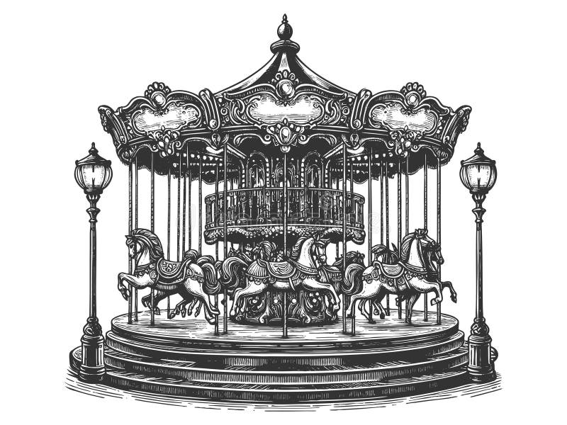 Vintage Carousel με απεικόνιση ράστερ αλόγων στοκ φωτογραφία με δικαίωμα ελεύθερης χρήσης