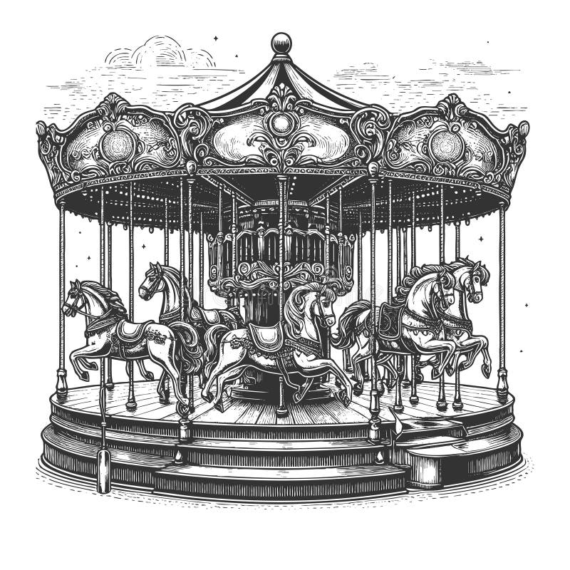 Vintage Carousel με απεικόνιση ράστερ αλόγων στοκ εικόνες