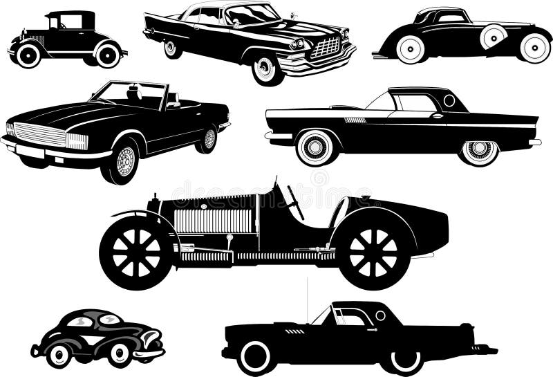 Download Vintage Cars. Old Cars. Set Of Silhouettes. Stock Vector - Illustration of includes, folding ...