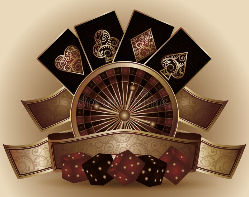 Vintage Casino card with poker elements , vector. Golden poker vectors