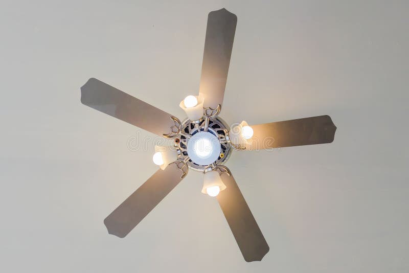 Vintage Ceiling Fan And Lamp On White Background Stock Photo