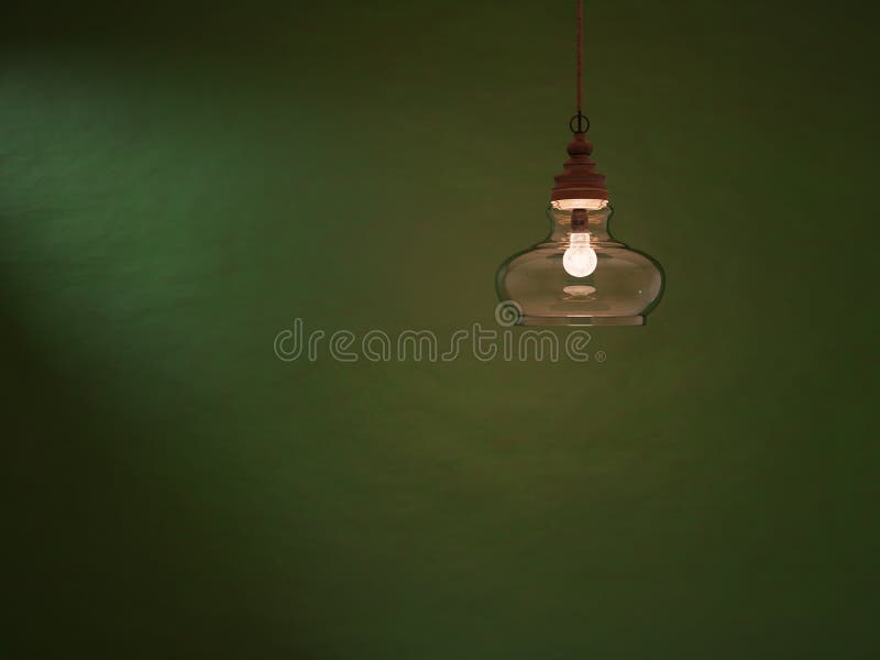 A Vintage Ceiling Light in a Dark Room, Green Wall Stock Illustration
