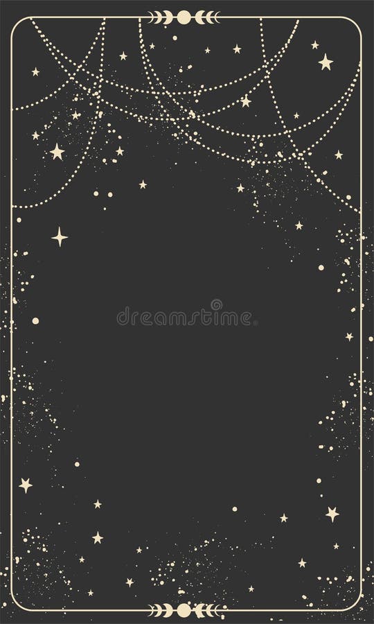 Vintage celestial mystical background for astrology, divination, tarot. Black postcard with a frame in a bohemian design, stars and jewelry, copy space. Magic vector illustration. Vintage celestial mystical background for astrology, divination, tarot. Black postcard with a frame in a bohemian design, stars and jewelry, copy space. Magic vector illustration