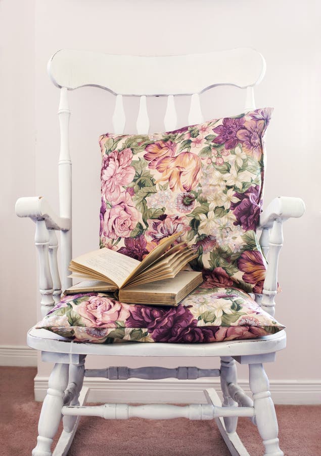 Vintage Chair with Pillows and Book Stock Photo Image of basket